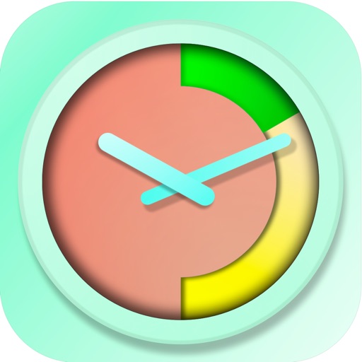 Focus Timer icon: mint bezel, terracotta face, lemon and sage slices, sky-blue hands