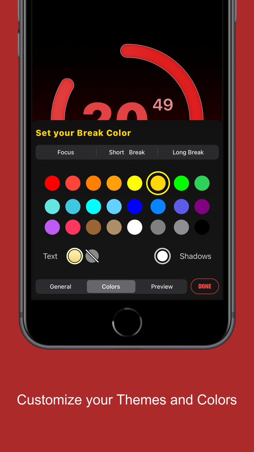 Focus Timer theme picker for focus and break colors